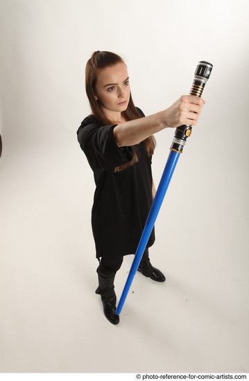 Woman Adult Average White Fighting with sword Standing poses Coat