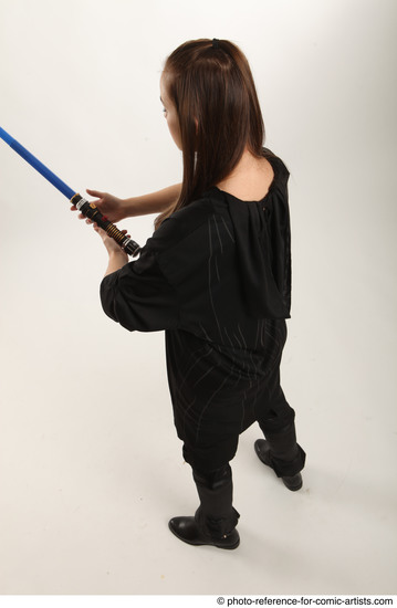 Woman Adult Average White Fighting with sword Standing poses Coat