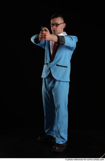 Man Adult Muscular White Fighting with gun Standing poses Business