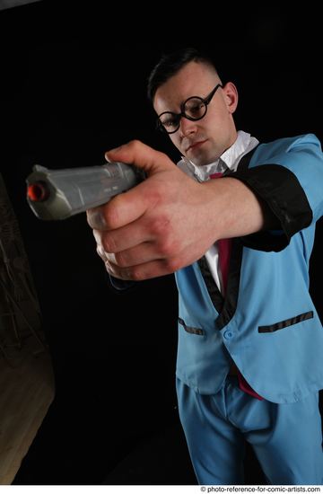 Man Adult Muscular White Fighting with gun Standing poses Business