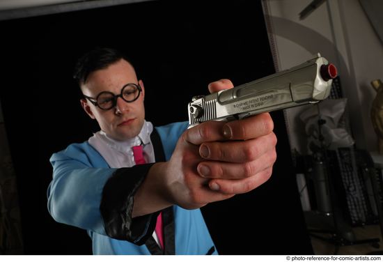 Man Adult Muscular White Fighting with gun Standing poses Business