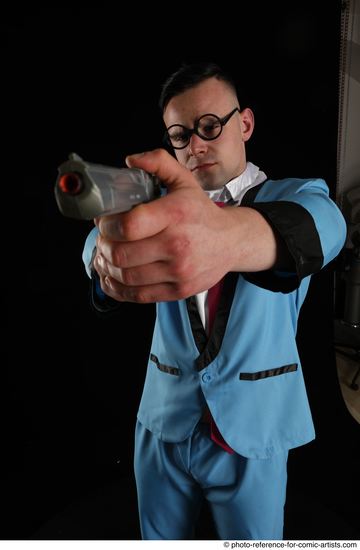 Man Adult Muscular White Fighting with gun Standing poses Business