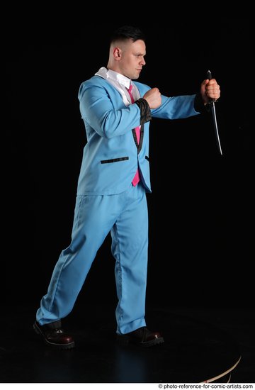 Man Adult Muscular White Fighting with knife Standing poses Business
