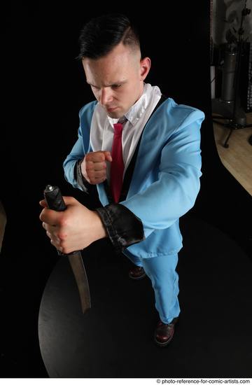 Man Adult Muscular White Fighting with knife Standing poses Business