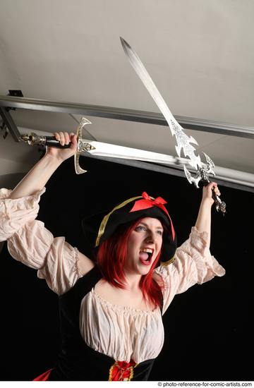 Woman Adult Average White Fighting with sword Moving poses Casual