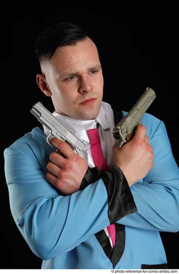 Man Adult Muscular White Fighting with gun Standing poses Business