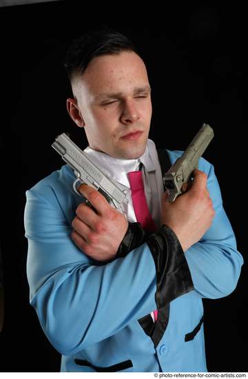 Man Adult Muscular White Fighting with gun Standing poses Business