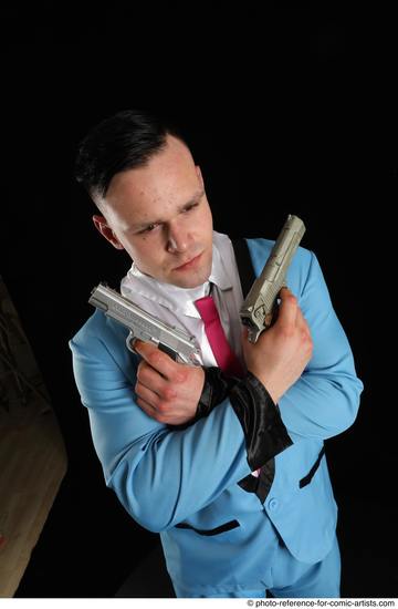 Man Adult Muscular White Fighting with gun Standing poses Business