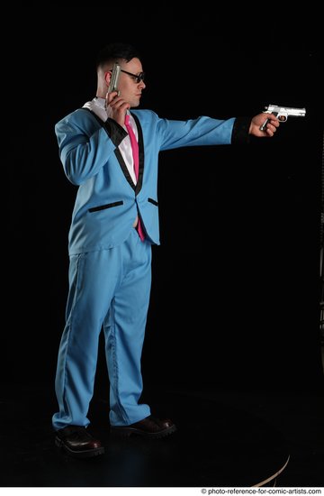 Man Adult Muscular White Fighting with gun Standing poses Business