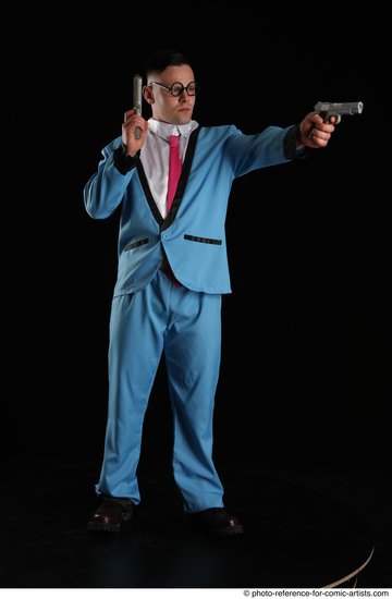 Man Adult Muscular White Fighting with gun Standing poses Business