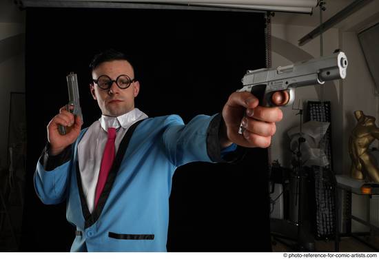 Man Adult Muscular White Fighting with gun Standing poses Business