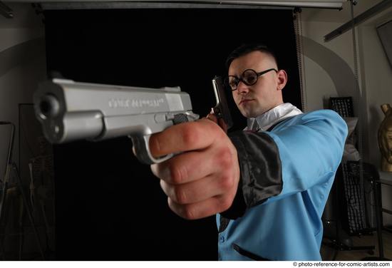 Man Adult Muscular White Fighting with gun Standing poses Business