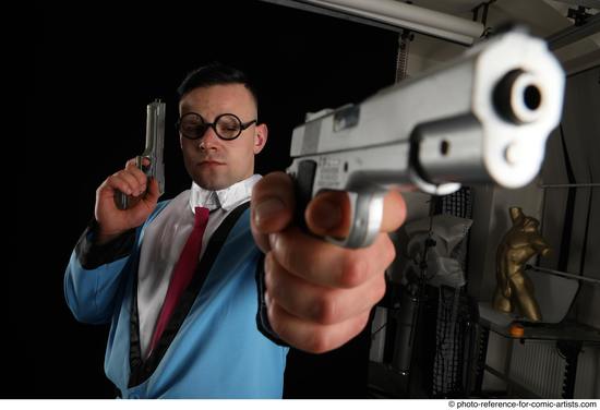 Man Adult Muscular White Fighting with gun Standing poses Business