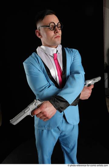 Man Adult Muscular White Fighting with gun Standing poses Business