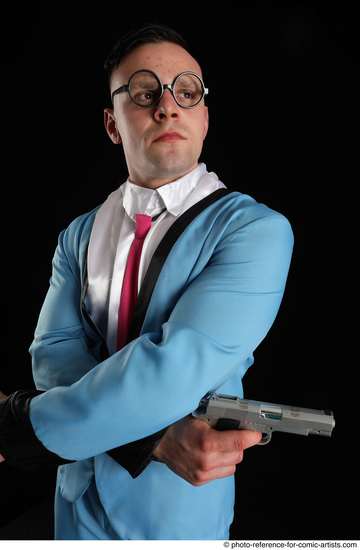 Man Adult Muscular White Fighting with gun Standing poses Business