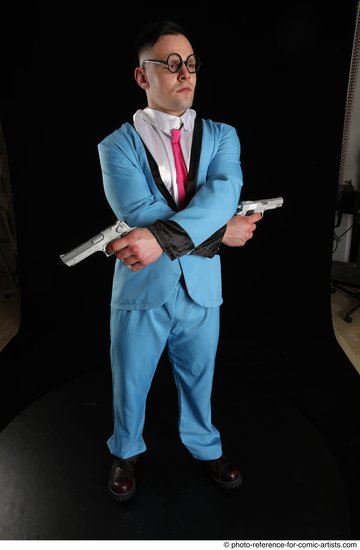 Man Adult Muscular White Fighting with gun Standing poses Business