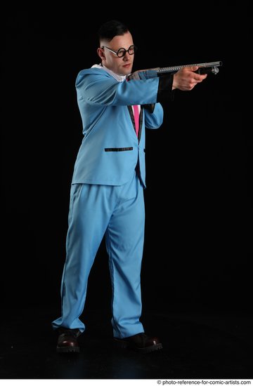 Man Adult Muscular White Fighting with gun Standing poses Business