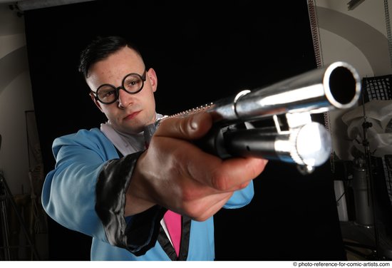 Man Adult Muscular White Fighting with gun Standing poses Business