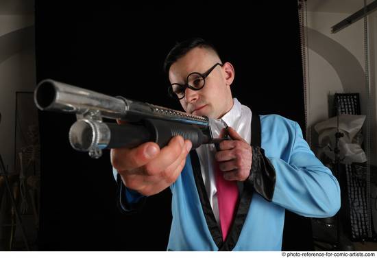 Man Adult Muscular White Fighting with gun Standing poses Business