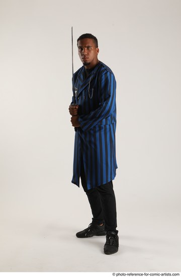 Man Adult Average Black Fighting with sword Standing poses Coat