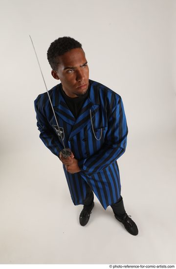 Man Adult Average Black Fighting with sword Standing poses Coat