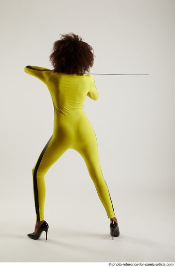 Woman Adult Average Black Fighting with sword Standing poses Casual