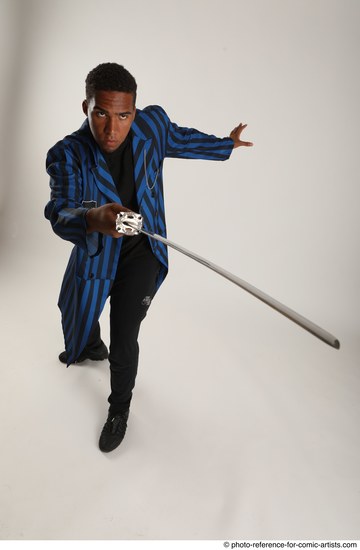 Man Adult Average Black Fighting with sword Standing poses Casual