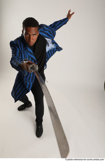 Man Adult Average Black Fighting with sword Standing poses Casual