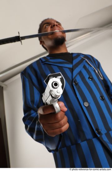 Man Adult Average Black Fighting with gun Standing poses Casual