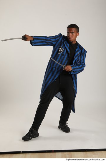 Man Adult Average Black Fighting with sword Standing poses Casual