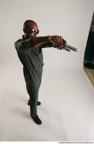 Adult Average Black Fighting with gun Standing poses Casual