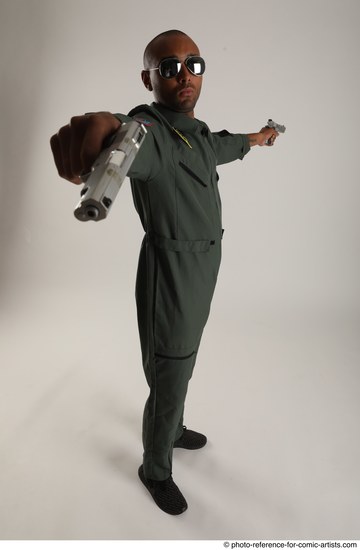 Man Adult Average Black Fighting with gun Standing poses Casual