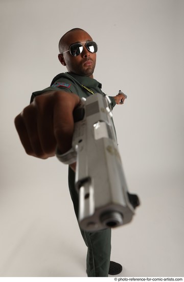 Man Adult Average Black Fighting with gun Standing poses Casual