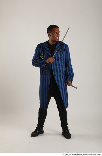 Man Adult Average Black Fighting with sword Standing poses Casual