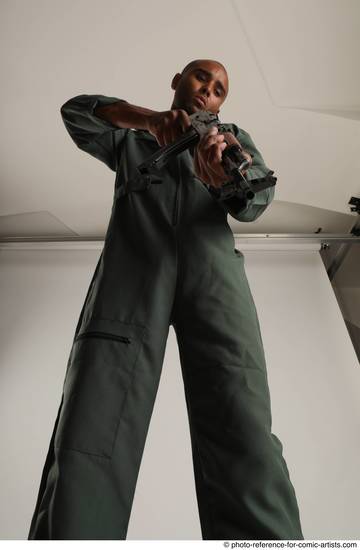 Man Adult Average Black Fighting with gun Standing poses Army