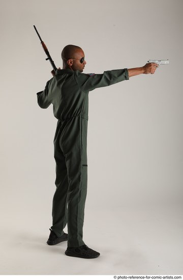 Man Adult Average Black Fighting with gun Standing poses Army