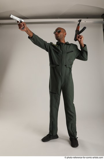 Man Adult Average Black Fighting with gun Standing poses Army