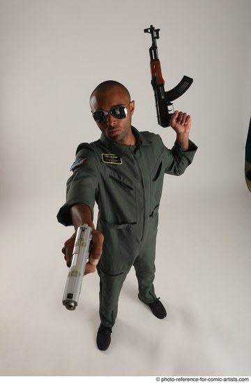 Man Adult Average Black Fighting with gun Standing poses Army