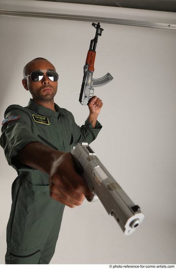 Man Adult Average Black Fighting with gun Standing poses Army