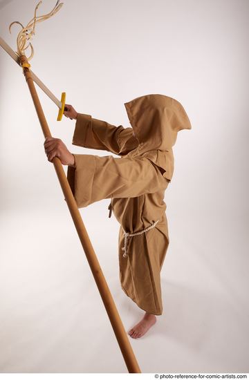 Man Adult Chubby White Fighting with spear Standing poses Coat