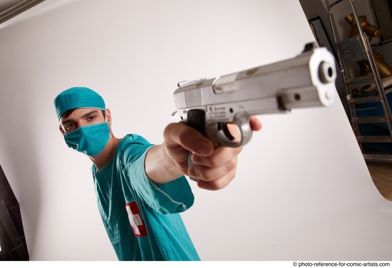 Man Adult Average White Fighting with gun Standing poses Casual