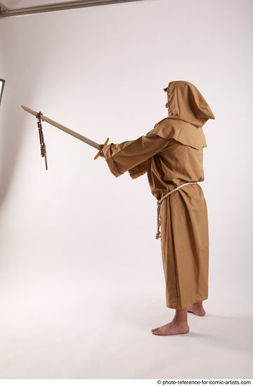 Man Adult Chubby White Fighting with sword Standing poses Coat