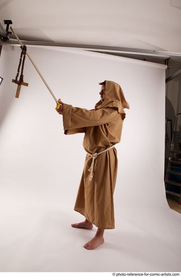 Man Adult Chubby White Fighting with sword Standing poses Coat