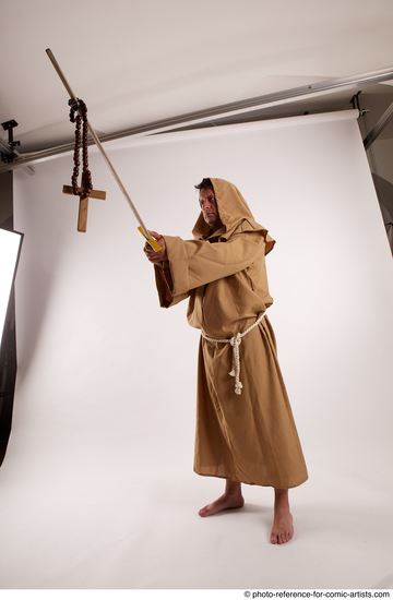 Man Adult Chubby White Fighting with sword Standing poses Coat