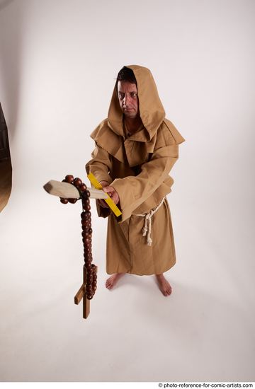 Man Adult Chubby White Fighting with sword Standing poses Coat