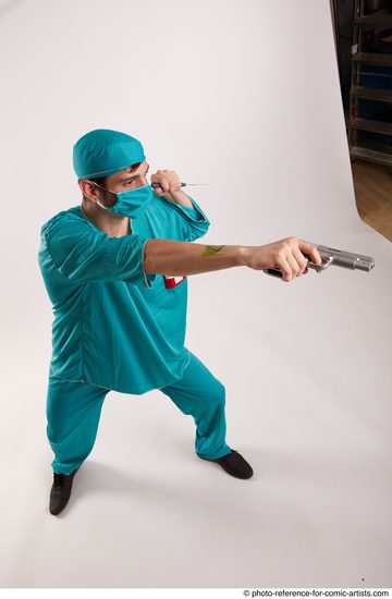 Man Adult Average White Fighting with gun Standing poses Casual