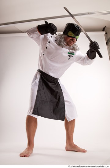 Man Adult Average White Fighting with knife Standing poses Casual