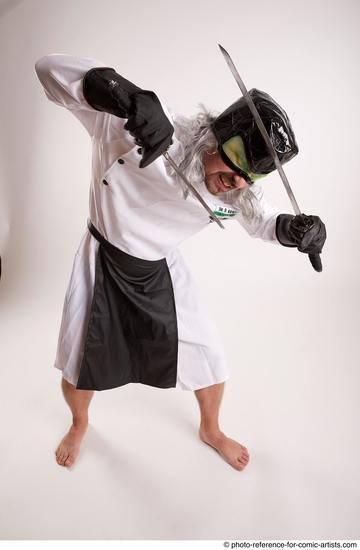 Man Adult Average White Fighting with knife Standing poses Casual