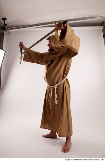 Man Adult Chubby White Fighting with sword Standing poses Coat