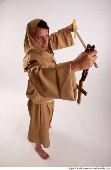 Man Adult Chubby White Fighting with sword Standing poses Coat